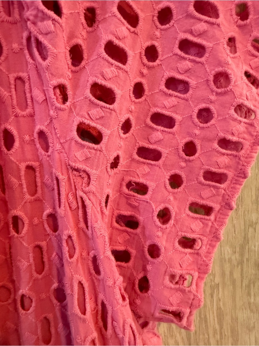 Anthropologie Somerset Pink Eyelet Maxi Summer Smocked Tiered cotton Dress 1X - Picture 6 of 6